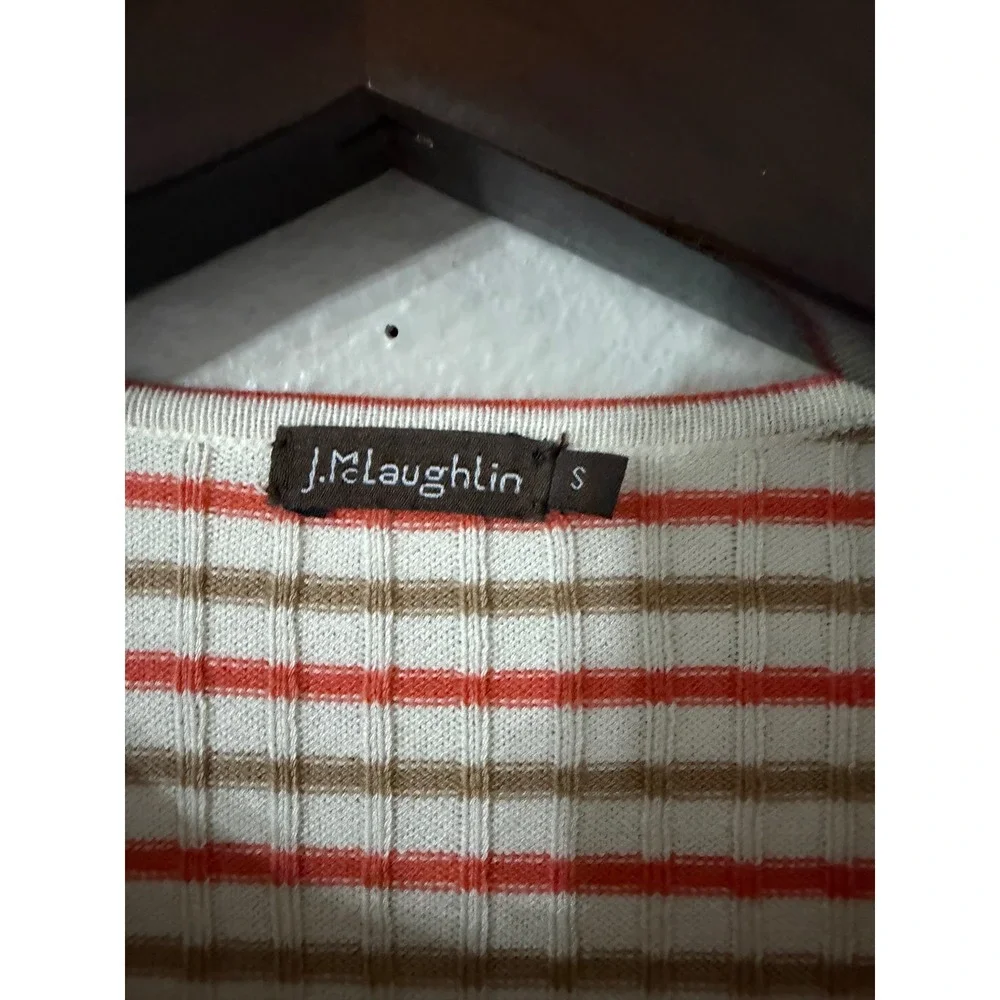 J‎ McLaughlin Women's Striped Ribbed Knit Sweater Size Small Coral Brown Cream